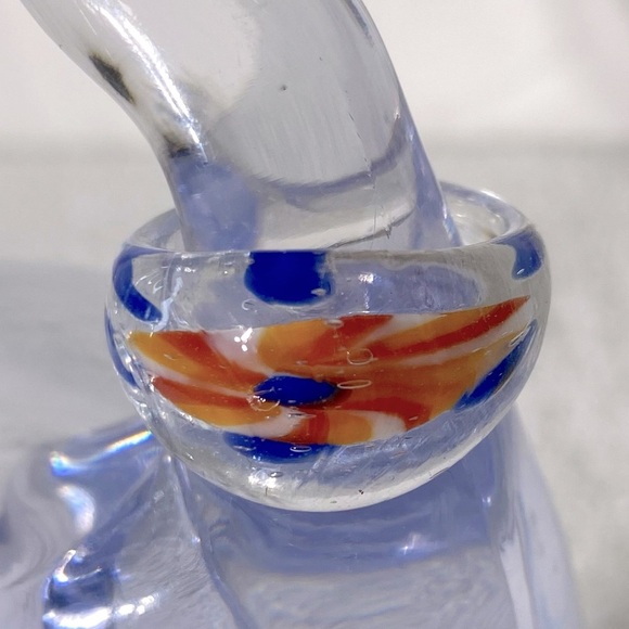 Vintage Art Glass Handmade Red Orange Blue Band Ring - Picture 2 of 11